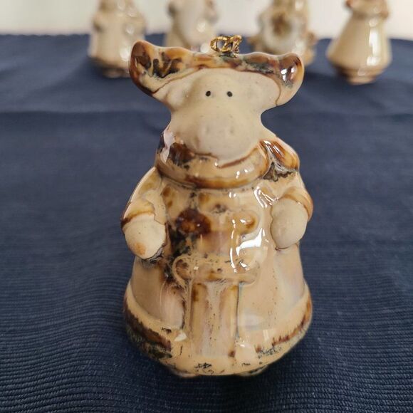 Pier 1 Ceramic Ornaments Set of 10 Pottery Art Santa Snowman Moose Bear Angel - Picture 8 of 13